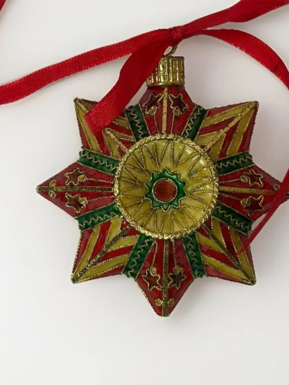 🎄 Vintage 2000 Dillard’s Cloisonne Birdhouse Star Christmas Ornaments Boxed Set
